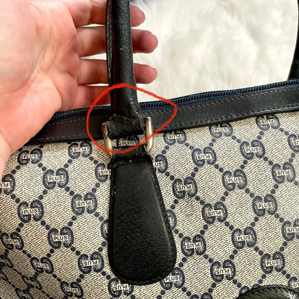 Gucci Plus Navy Satchel Handbag Bag Vintage Purse Doctors Boston Bag GG Monogram - Picture 4 of 16
